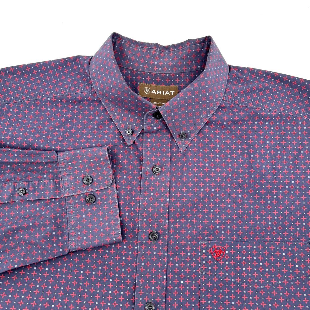 Ariat Shirt Mens XXL Navy Geometric Pattern Button Down Long Sleeve Embroidered